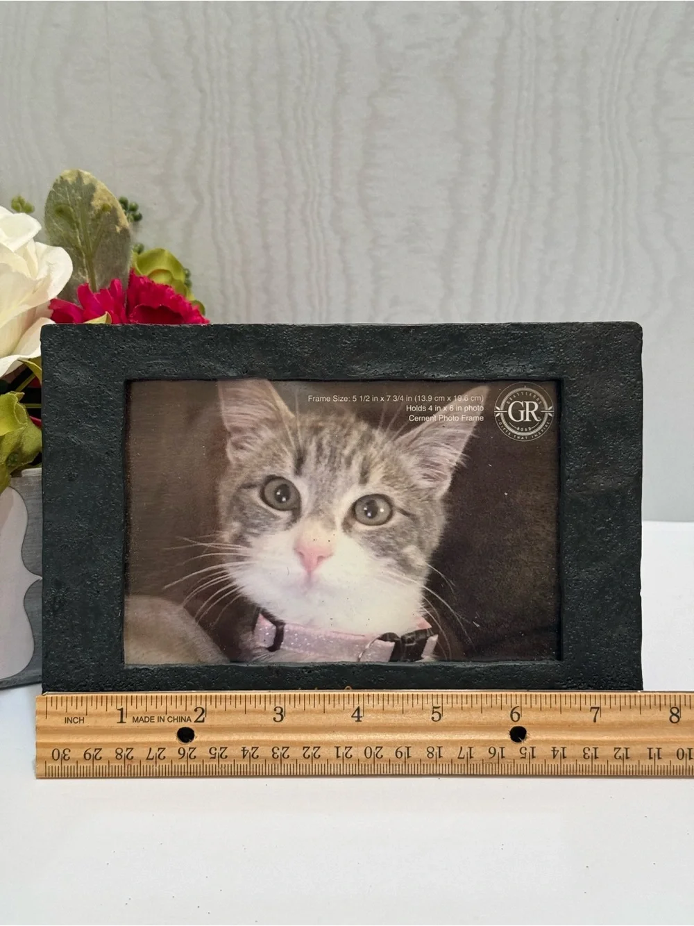 NEW Vintage Grasslands Road MEOW Faux Cement Kitty Cat Frame